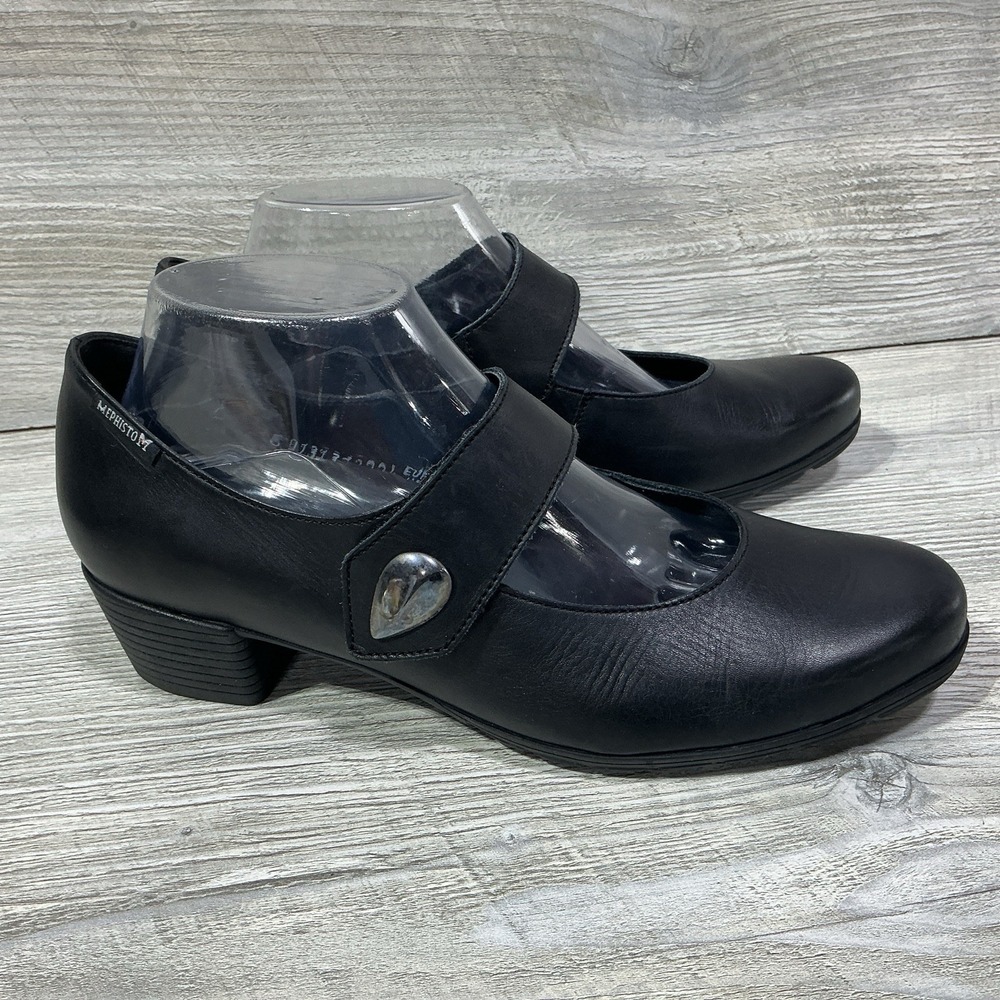 Mephisto Isora Air Jet Black Leather Mary Janes Pumps Heels Career Womens 9 US